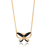 sterling silver gold and black plated butterfly cz necklace
