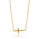 sterling silver gold plated sideways cross cz necklace