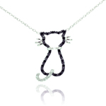 wholesale sterling silver open cat black and cz necklace