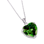wholesale sterling silver green heart cz rope necklace
