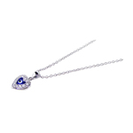 wholesale 925 sterling silver cz and blue stones evil eye heart pendant necklace