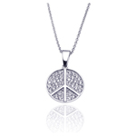 wholesale sterling silver cz peace pendant necklace