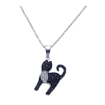 sterling silver black rhodium plated black cz cat pendant necklace