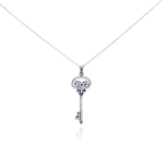sterling silver black rhodium plated cz key pendant necklace