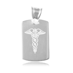 sterling silver high polish dogtag engravable charm with medical sign