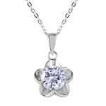 sterling silver small 5 petal flower with large cz center pendant necklace