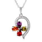 Sterling Silver Multi-Color CZ Flower Shaped Pendant