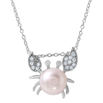 wholesale sterling silver cz crab shaped pendant with pearl accent