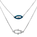 wholesale sterling silver hamsa hand and evil eye necklace