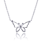 wholesale sterling silver open butterfly outline cz pendant necklace