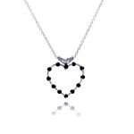 sterling silver black cz rhodium plated heart pendant necklace