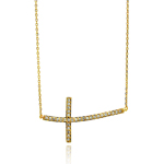 sterling silver gold plated sideways cross cz necklace