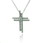 wholesale sterling silver double cross center circle cz necklace