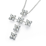 sterling silver rhodum plated cz flower cross pendant necklace