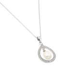 wholesale 925 sterling silver pearl surrounded by cz pendant necklace