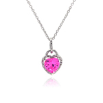 sterling silver pink cz rhodium plated heart pendant necklace