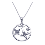 wholesale sterling silver cz circle butterfly pendant necklace
