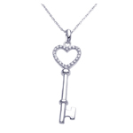 wholesale sterling silver cz heart key pendant necklace