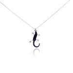 sterling silver and black rhodium plated black cz lizard pendant necklace