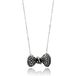 sterling silver black rhodium plated bow cz inlay necklace