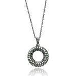 sterling silver black rhodium plated open circle cz necklace