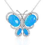 wholesale sterling silver butterfly with cz and synthetic blue opal necklace