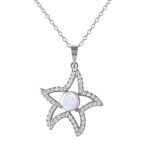 wholesale sterling silver cz open starfish with white center necklace