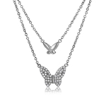 wholesale sterling silver double butterfly necklace with cz