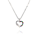 sterling silver multi color cz rhodium plated heart pendant necklace
