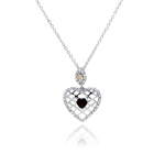 sterling silver red cz rhodium plated filigree heart pendant necklace