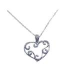 sterling silver open heart filigree cz necklace