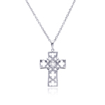 wholesale sterling silver open clover leaf cross cz necklace