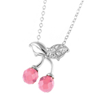 wholesale sterling silver pink cz cherries necklace