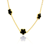 sterling silver gold plated black onyx flower cz necklace