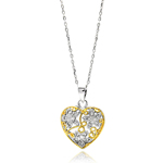 sterling silver gold and rhodium plated two toned heart filigree cz necklace
