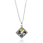 wholesale sterling silver multicolor square cz necklace