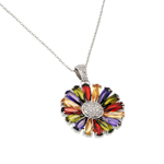 wholesale sterling silver multicolor teardrop flower cz necklace