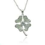 wholesale sterling silver heart clover micro pave cz necklace