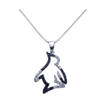 sterling silver black rhodium and rhodium plated cz penguin pendant necklace
