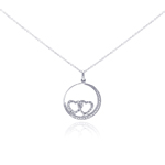 wholesale sterling silver diamond double heart circle pendant necklace