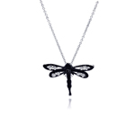 sterling silver black rhodium plated cz dragonfly pendant necklace