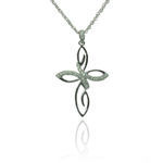 wholesale sterling silver cz flowery cross pendant necklace