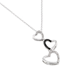 wholesale sterling silver three graduated open heart and black cz necklace