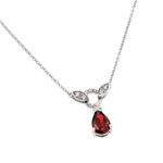 wholesale sterling silver red and cz tear drop shape pendant necklace