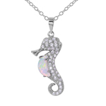 wholesale sterling silver sea horse with cz and synthetic opal necklace