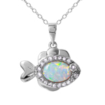 wholesale sterling silver fish with cz and synthetic opal necklace