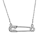 wholesale sterling silver cz safety pin necklace