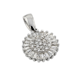 wholesale sterling silver cluster and baguette cz flower pendant necklace