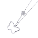 wholesale sterling silver open butterfly with flower cz necklace