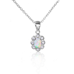 wholesale sterling silver cz flower with synthetic opal necklace